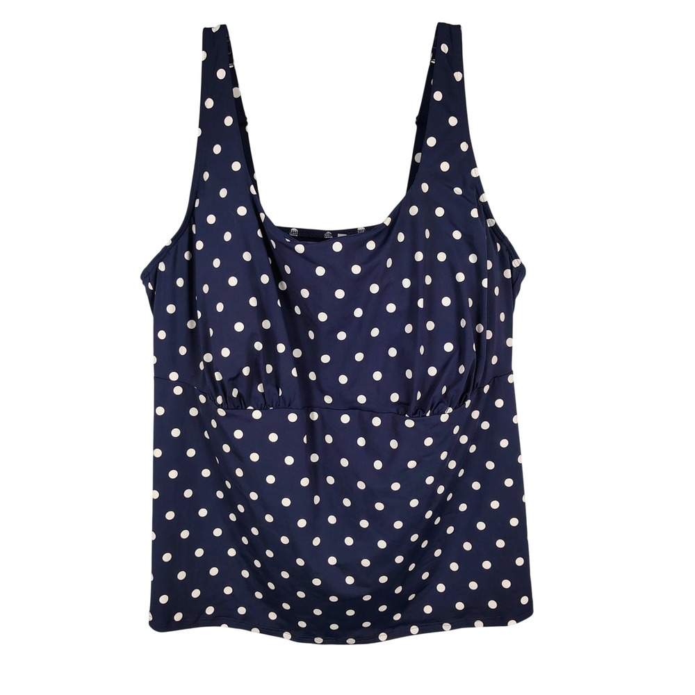 NWT Lands End Womens 24W Tankini Top Navy Polka Dot Underwire Retro Pinup